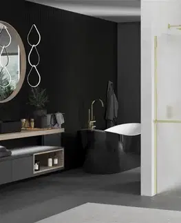 Sprchové dvere MEXEN/S - KIOTO Sprchová zástena WALK-IN s poličkou a držiakom uterákov 90 x 200, matné sklo 8 mm, zlatá 800-090-121-50-30