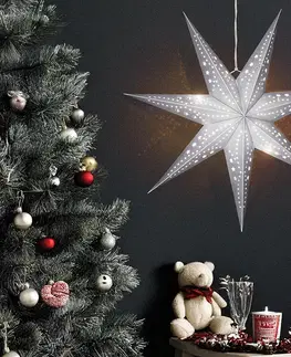 Vianočné dekorácie Solight LED strieborná vianočná hviezda, závesná, 60cm, 20x LED, 2x AA, strieborná farba, 1v294