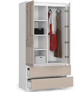 Šatníkové skrine Šatníková skriňa SATYR90, biela / cappuccino lesk