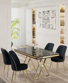 Jedálenské sety Dining Table & Chairs Set (5 Pieces) Vals - Black Marble, Gold, Anthracite