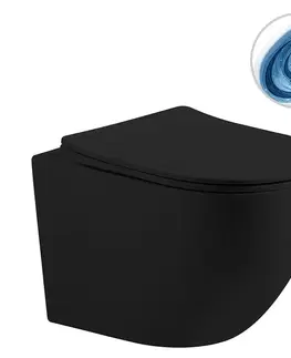 Záchody CERANO - Kompletný podomietkový WC set Lite/Cesso - čierna matná - WC tlačidlo Classic, zlatá - predstenová inštalácia / sadrokartón - 49x36 CER-582629