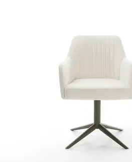 Jedálenské stoličky DELIFE Jedálenská stolička Greg-Flex bouclé mäkký béžová podstava titánová farba 360° otočný hojdacia funkcia vrecková pružina