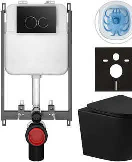 Záchody CERANO - Kompletný WC set Basic/Cesso - čierna matná - WC tlačidlo Dualo/Čierna - na zamurovanie - 49x36 CER-8050BD86336