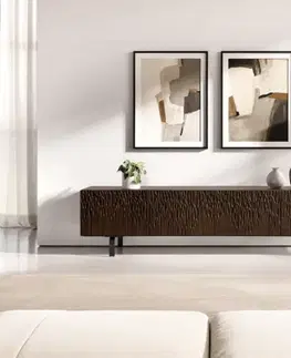 Televízne stolíky DELIFE TV stolík Follia 200 cm mango hnedá 4 dvierka podstava v tvare L kov čierna