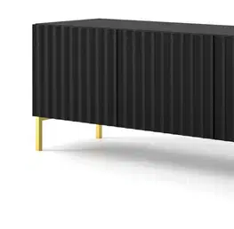 TV stolíky ArtBm Tv stolík WAVE 200 | 4D Prevedenie: Čierny mat / zlaté nohy
