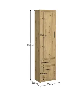 Regály a poličky KONDELA Airon 2D1S dvojdverový regál so zásuvkou dub artisan