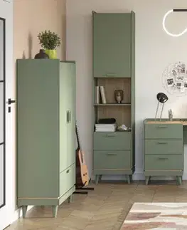 Šatníkové skrine KENDY šatníková skriňa 4D, tlmená zelená/dub