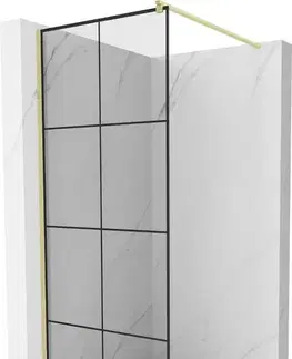 Sprchové dvere MEXEN/S - Kioto Sprchová zástena WALK-IN 80 x 200, čierny vzor 8 mm, zlatá kartáčovaná 800-080-101-55-77
