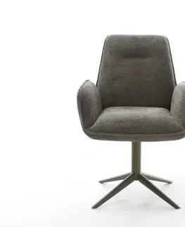 Jedálenské stoličky DELIFE Jedálenská stolička Zoa-Flex bouclé mäkký tmavobéžová podstava efekt titan 360° otočný hojdacia funkcia vrecková pružina