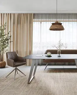 Jedálenské stoly DELIFE Jedálenský stôl Edge zaoblený 200x100 cm keramika betónová sivá nerezová oceľ skosený