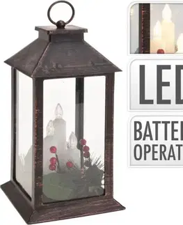 Vianočné dekorácie Kinekus Lampáš svietnik s LED sviečkami, 14x14x29cm, plast/sklo, medený