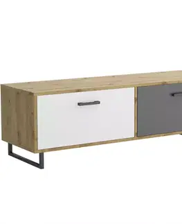 RTV stolíky v podkrovnom štýle TV stolík Bari dub artisan/grafit/biela