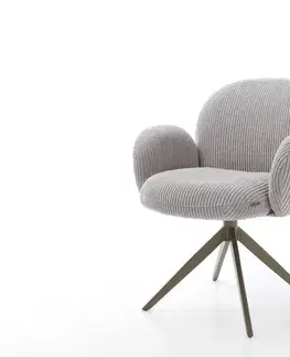 Jedálenské stoličky DELIFE Jedálenská stolička Nube-Flex s opierkami manšester strieborno-šedá krížová podstava široká titánová farba 360° otočný hojdacia funkcia vrecková pružina