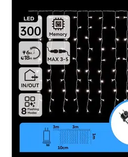 LED osvetlenie  B.V.  - LED vonkajšia vianočná reťaz 300xLED/6W/230V/8 funkcií 3x1m IP44 studená biela+DO B10303S7E