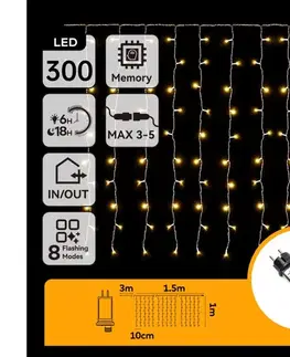 LED osvetlenie  B.V.  - LED vonkajší vianočný reťazec 300xLED/6W/230V/8 funkcií 3x1m IP44 teplá biela+DO B10303S7D