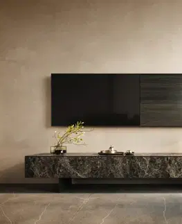 Televízne stolíky DELIFE TV stolík Cuor 200 cm keramika emperador extra leštený tmavohnedá 1 výklopné dvierka 1 zásuvka podstava závesná kov čierna