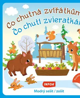 Nalepovačky, vystrihovačky, skladačky Kulaté samolepky: Co chutná zvířátkům? / Čo chutí zvieratkám? - modrý sešit