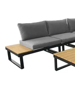 Záhradný nábytok LISABON záhradná rohová modulová sedacia súprava, popol/teak