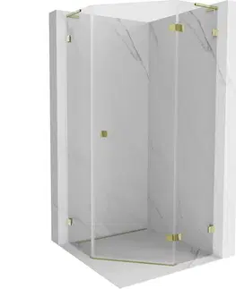 Sprchovacie kúty MEXEN/S - Lunar L sprchový kút päťboký krídlový pravá 100 x 100, transparent, zlato 831L-100P-100L-50-00-P