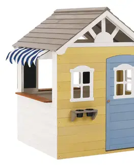 Detské domčeky KONDELA Nesko drevený záhradný domček pre deti biela / sivá / žltá / modrá