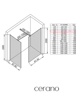Sprchové dvere CERANO - Sprchová zástena Walk-in Onyx TL/P - 8 mm - hranatá vzpera + polička/držiak na uteráky - čierna matná, bronzové sklo - 50x50x200 CER-689653