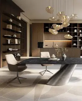 Jedálenské stoly DELIFE Jedálenský stôl Edge zaoblený 240×120 cm keramika Laminam® Nero Greco antracitová kužeľ metalická strieborná