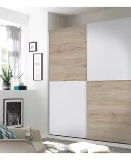 Šatníkové skrine KONDELA Tiner šatníková skriňa s posuvnými dverami dub sonoma / biela
