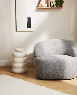 Lounge kreslá DELIFE Lounge kreslo Nova 88x88 cm bouclé strieborno sivá
