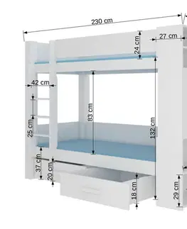 Postele NABBI Guinea poschodová posteľ s úložným priestorom 90x200 cm biela