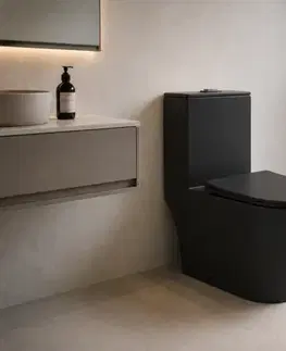 Záchody CERANO - WC kombi Marmo, Double Vortex + Slim/UF sedátko - spodný/zadný odpad - čierna matná - 70x36 CER-680361