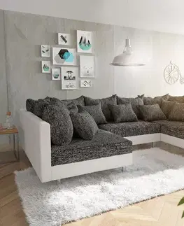 Sedacie súpravy XL DELIFE Pohovka v tvare U Clovis biela čierna s opierkou