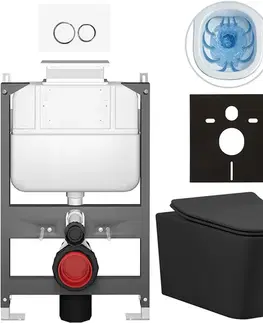 Záchody CERANO - Kompletný WC set Basic/Forte - čierna matná - WC tlačidlo Dualo/Biela - ovládanie zhora - predstenová inštalácia - 51x36 CER-8050BD86375