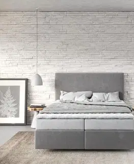 Postele Boxspring DELIFE Boxspring posteľ Dream-Well 140x200 cm mikrovlákno sivá s matracom a topperom