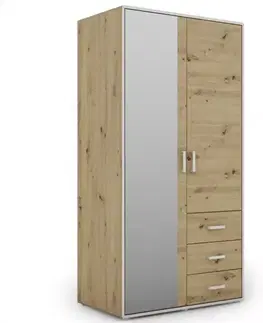 Šatníkové skrine Skriňa Capannoli 3s 2d zrkadlo dub artisan/biela