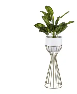Stojany na kvetiny HowHomely Kovový kvetináč LOFT 56x20 cm zlatá/biela HH-ML-10-GW