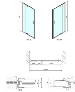 Sprchovacie kúty POLYSAN - EASY otočné sprchové dvere 760-900, číre sklo EL1615