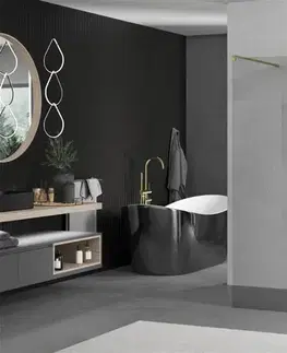 Sprchové dvere MEXEN/S - Kioto Sprchová zástena WALK-IN voľne stojaca 105 x 200, transparent 8 mm, zlatá 800-105-002-50-00