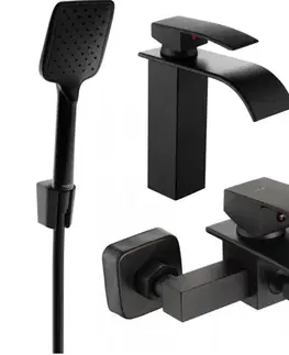 Kúpeľňové batérie MEXEN/S - Aries R62 Set umývadlovej a vaňovej batérie s príslušenstvom, čierna 744803R62-70