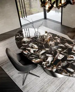 Jedálenské stoly DELIFE Jedálenský stôl Edge oválny 280x130 keramika Iris FMG Agatablack Cono metalická strieborná