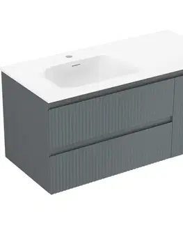 Kúpeľňový nábytok MEXEN/S - Rivel kúpeľňová skrinka 100 cm s umývadlom Vela ľavá, 2S, 1D, reliéf, grafit/biela mat 91A23-10047-3-BBFFF66-W23L01