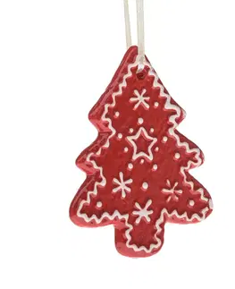 Vianočné dekorácie Keramická závesná dekorácia Stromček, 9 x 8,7 x 1 cm, červený medovník 