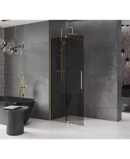 Sprchové dvere MEXEN/S - Velar Sprchová zástena posuvná Walk-in 75 x 200, grafit 8 mm, zlato 871-075-000-43-50