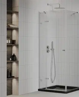 Vane MEXEN/S - Roma sprchovací kút 90x90, transparent, chróm + čierna vanička so sifónom 854-090-090-01-00-4070