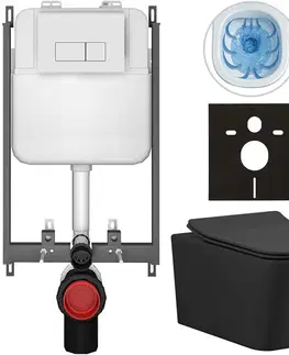 Záchody CERANO - Kompletný WC set Basic/Forte - čierna matná - WC tlačidlo Modulo/Biela - na zamurovanie - 51x36 CER-8050BD86406