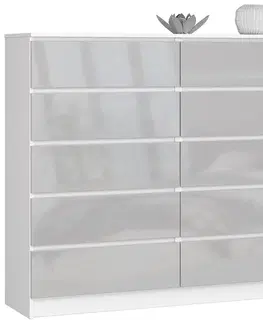 Komody a skrinky Dizajnová vysoká komoda, AGÁTA140, biela / metalický lesk