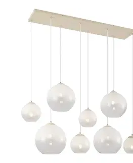 Závesné svietidlá Závesná lampa Art Deco béžová s bielym sklom 8-Lights - Sandra