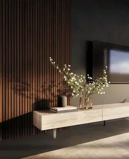 Televízne stolíky DELIFE TV stolík Cuor 250 cm keramika Laminam® Travertino Bianco krémovo biela 1 výklopné dvierka 1 zásuvka podstava závesná akrylové sklo
