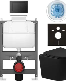 Záchody CERANO - Kompletný WC set Basic/Cesso - čierna matná - WC tlačidlo Maxio/Čierna - ovládanie zhora - predstenová inštalácia - 49x36 CER-8050BD86350