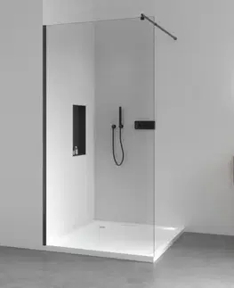 Sprchové dvere CERANO - Sprchová zástena Walk-in Onyx Round Ľ/P - 8 mm - okrúhla vzpera - čierna matná, transparentné sklo - 50x200 CER-DY101B-50-200