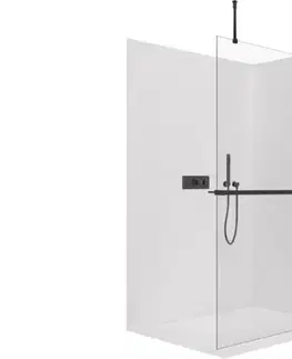 Držadlá k vani CERANO - Sprchová zástěna Walk-in Onyx Top Round L/P - 10 mm - kulatá vzpěra + polička/držák na ručníky - černá matná, transparentní sklo - 160x200  CER-8050BD711337
